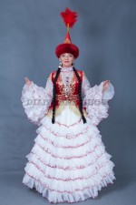 02071 Казахское национальное платье для девушки. Платье (8000 тг), камзол (8000 тг), саукеле (5000 тг), косы (2000 тг), украшение (2000 тг)