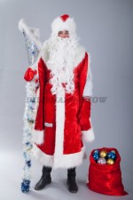 03573 Дед Мороз с двойным рукавом. Шуба + шапка + мешок + пояс + варежки (30000 тг), парик + борода (10000 тг), посох (3000 тг)