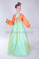 00766 Корейский подростковый костюм ханбок «Мэй 01». Платье + жакет (8000 тг), головной убор (2000 тг), веер (1000 тг)